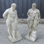 A pair of reconstituted stone garden models of Greek gods,