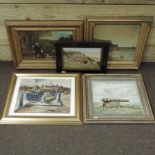 English school, 20th century, beach scene, oil on board, 29 x 30cm,