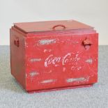 A metal Coca Cola advertising cool box,