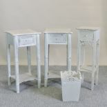 A pair of white painted bedside tables, 36cm,