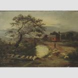 English School, 19th century, landscape with sheep, oil on canvas,