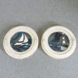 A pair of 1930's stained glass circular windows,