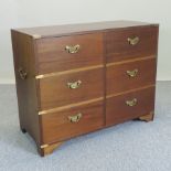 An early 20th century mahogany campaign style chest,
