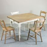 A painted and pine kitchen table, 106 x 80cm,