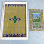 An antique leaded stained glass window pane, 114 x 76cm,