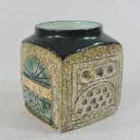 A Troika pottery cube vase,