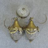 A pair of glass and gilt ceiling lights, 60cm,