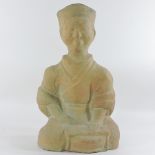 A Chinese terracotta figure of a man, seated,