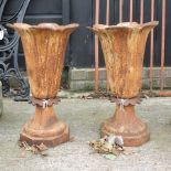 A pair of cast iron urns, of fluted design,