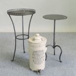 A metal occasional table, 38cm diameter, together with another,