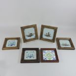 A collection of six Delft painted polychrome tiles, framed,