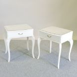 A pair of white painted bedside tables,