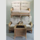 A wicker conservatory suite, to include a sofa, 122cm,