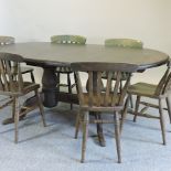 A stained pine dining table, 200 x 120cm,