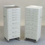 A pair of mid 20th century vintage metal dentists cabinets, each 40cm,