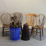 Three elm seated kitchen chairs, another,