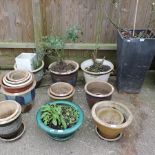 A large collection of various garden pots