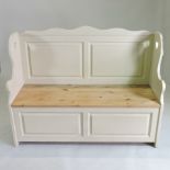 A painted and pine box settle,