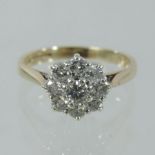 A 9 carat gold diamond cluster ring,