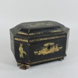 An 18th century Chinese export lacquer and gilt decorated tea caddy,