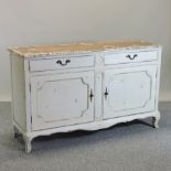 A distressed oak and white painted sideboard, on cabriole legs,