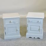 A grey painted and pine bedside cabinet, 44cm,