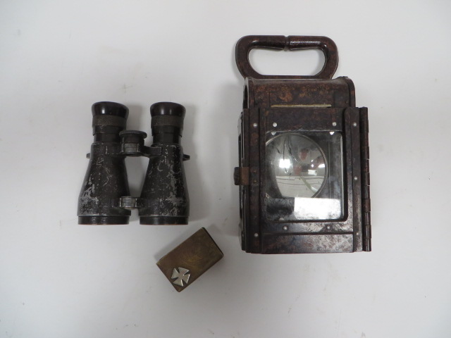 Small Selection of German Items consisting pair of Imperial German field binoculars ... WW2 brown