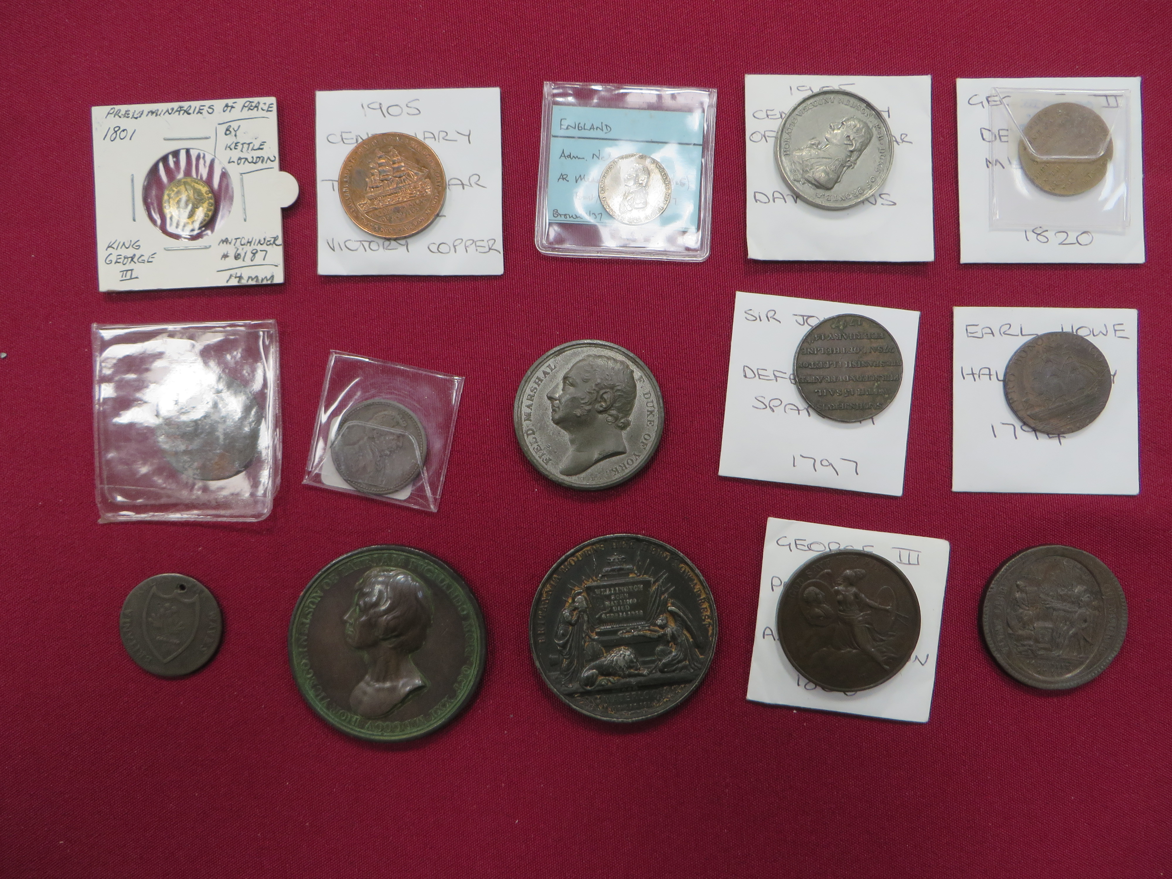 Selection of Trafalgar / Military Commemorative Medallions including copper Defeat of the Spanish