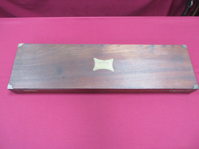 19th Century Polished Wooden Shotgun Box 33 1/2 x 9 1/2 inch, 3 inch deep polished case. The lid