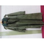 WW2 Pattern German Motorcyclists Waterproof Overcoat green rubberised linen double breasted long