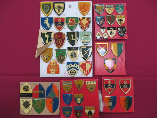 Good Selection of South African Breast/Arm Badges plastic coated enamel shields including Wepner