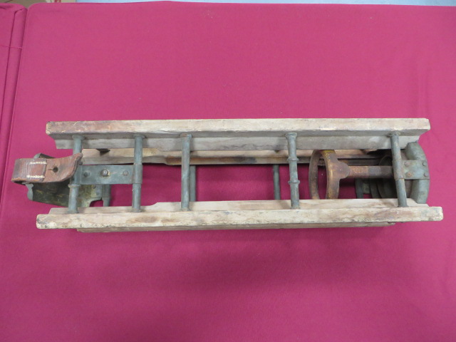 WW2 German Artillery Shell Carrier wooden frame with steel joining bars. Conical steel base mount.