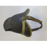 19th Century Leather Fire Service Helmet black patent finish leather crown, high comb, rear brim and