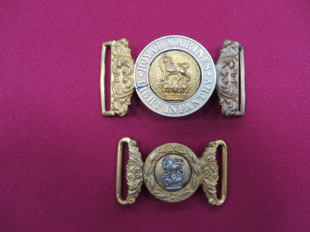 Royal Marine Light Infantry Officer’s Belt Buckle Victorian silvered and gilt two part buckle.