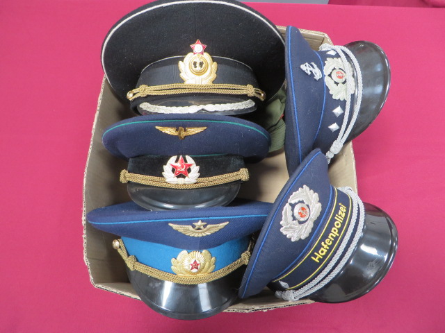 Selection of Post WW2 Communist Caps including USSR Air Force Officers dress cap ... USSR Railway