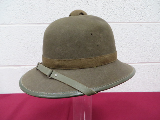 German Africa Korps Pattern Tropical Helmet dark green felt body, band and ventilator top button.