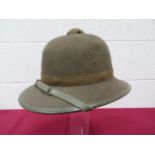 German Africa Korps Pattern Tropical Helmet dark green felt body, band and ventilator top button.