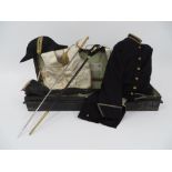 Victorian Complete Court Dress Uniform and Sword consisting black bicorn with oak and acorn braid.