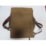 Pre WW2 Dated German Back Pack green canvas body with leather edged tan canvas front flap. Rear