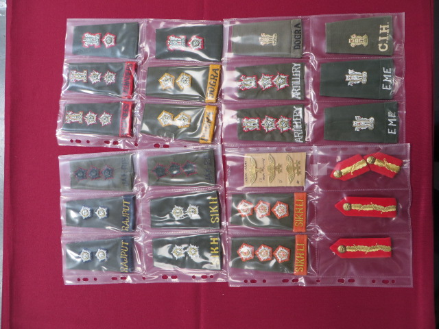 Selection of Post 1947 Indian Officer Rank Slip On including bullion embroidery Colonel with