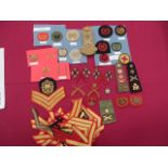 Selection of Royal Marine Rank and Trade Badges including red embroidery Kings badge ... Bullion