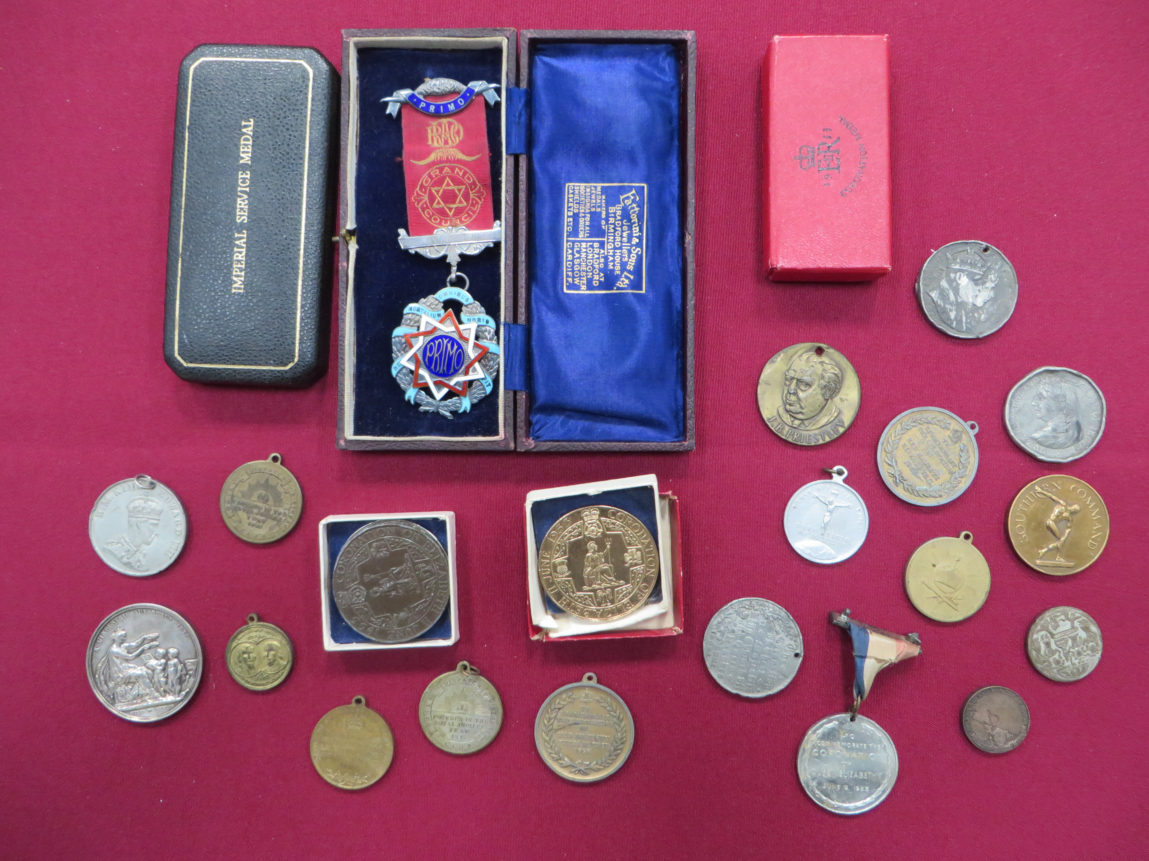 Selection of Medallions Including Coronation alloy Edward VIII coronation ... Gilt George V