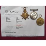 WW1 1915 Star Trio Cheshire Regiment Casualty Group 1914/15 Star, silver War medal, Victory medal