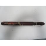 London Police Truncheon 17 inch polished truncheon. Painted crest over lower blank scroll. Ribbed