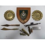 Selection of Various Items Including Trench Art including brass ashtray 119 Infantry centre ...