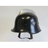WW2 German Fire / Police Steel Helmet black painted crown with air vent holes. Transfer Police eagle