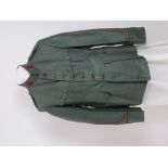 WW1/WW2 Dutch Transport Tunic light green cotton single breasted high collar tunic. Blue piping to