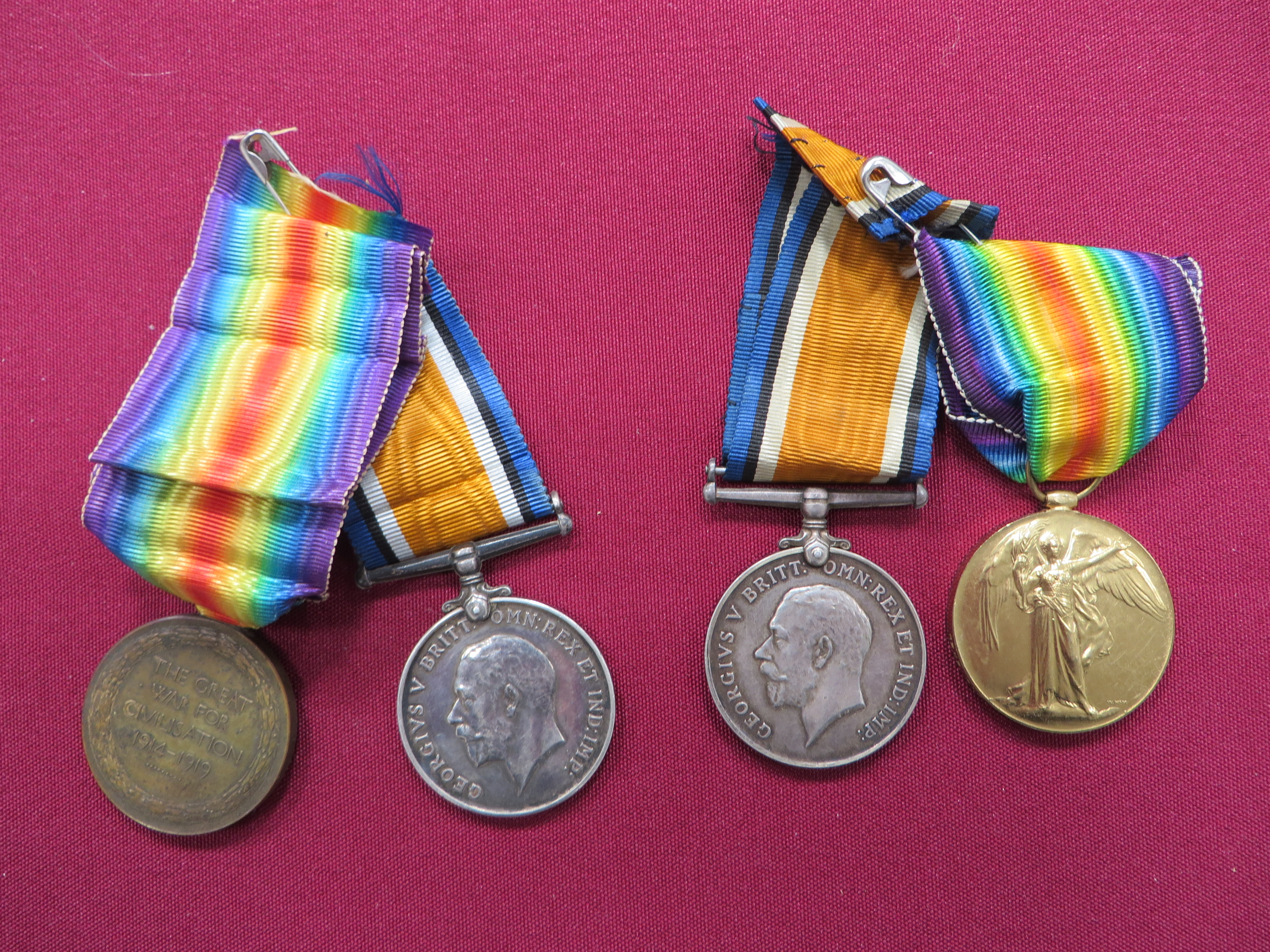 Two WW1 Infantry Medal Pairs silver War medal and Victory medal named to “11905 Pte J Gardener Lan