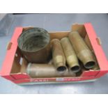 Six Various Brass Shell Cases consisting brass Howitzer case dated “1917” ... Brass 105 mm