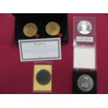 Small Selection of Modern Commemorative Medallions consisting 2 x gold plated Tower Mint Battle of